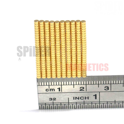 Magnets 2x1 mm N52 Grade Gold Plated Neodymium Discs 2mm diameter x 1mm