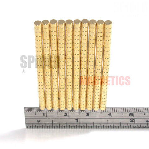 Magnets 3x2 mm N52 Grade Gold Plated Neodymium Discs 3mm diameter x 2mm thick