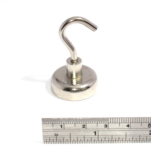 Neodymium pot magnets with hook 25mm dia base x 45mm long - Spider Magnetics Ltd
 - 1